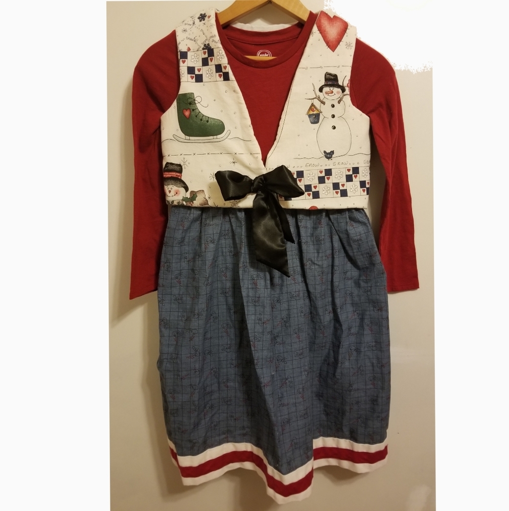 ^Homemade holiday blue rust dress w vest 7/8
